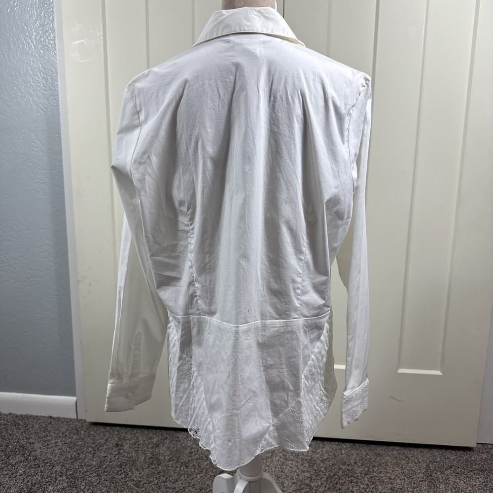 Coldwater Creek Woman's 1X White Long Sleeve Zippered Blouse Lace Overlay - Picture 3 of 16